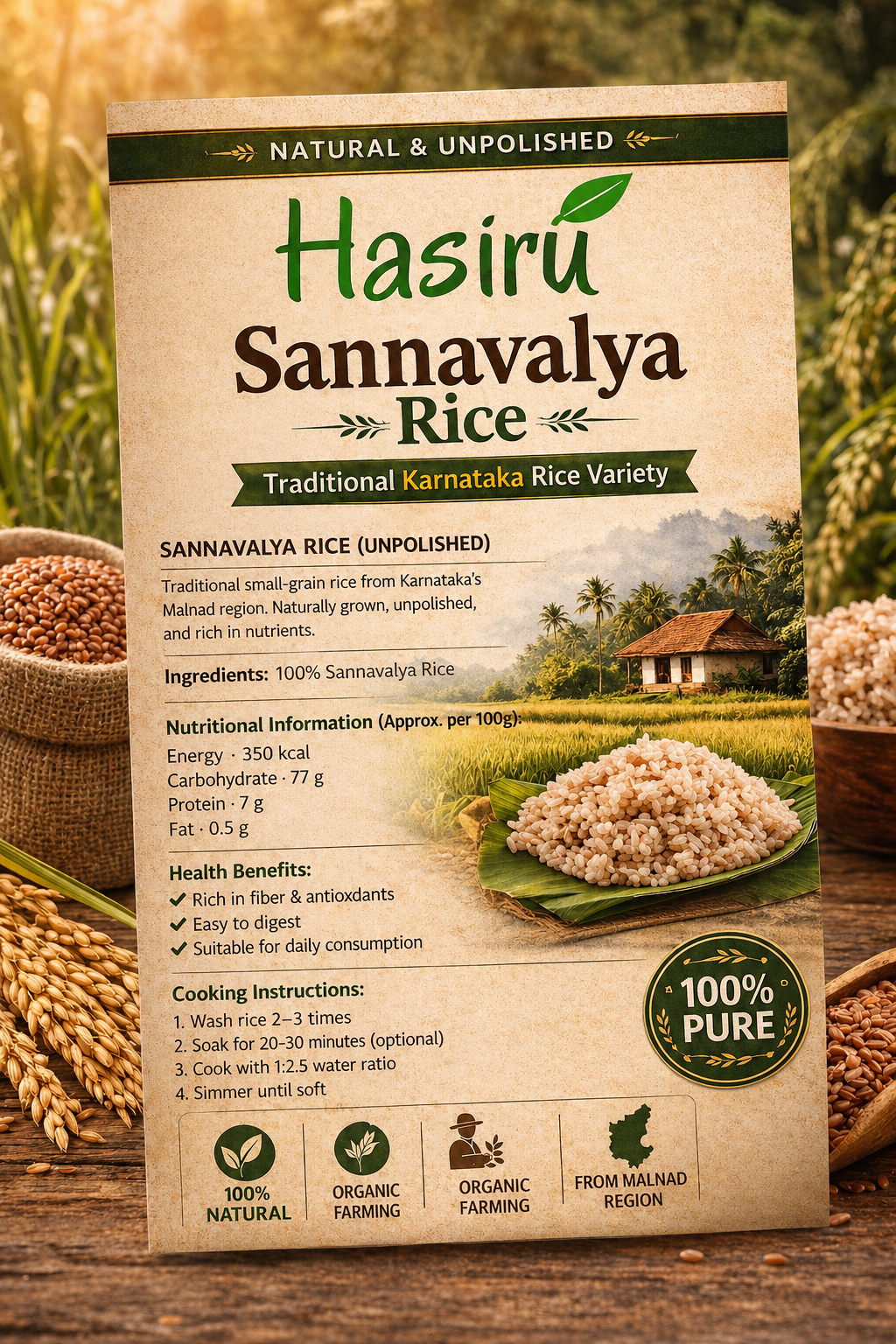 Unpolished Sannavaalya Red rice (Thirthahalli)